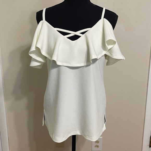 Boston Proper Cold Shoulder Ruffle Sleeve Top Size S - Picture 1 of 6